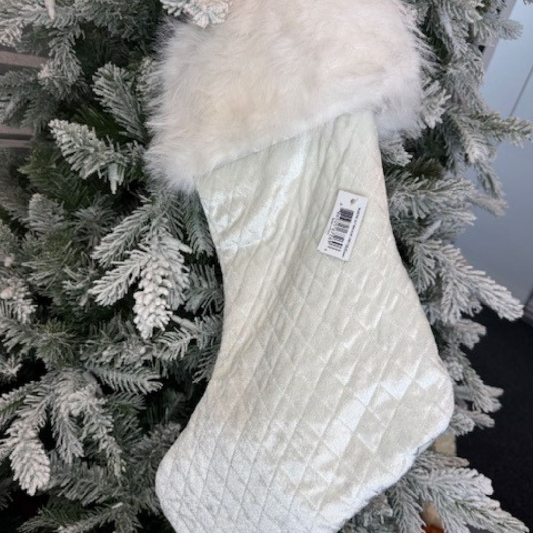 Direct Export 24.5" White Velvet Jewel Fur Stocking