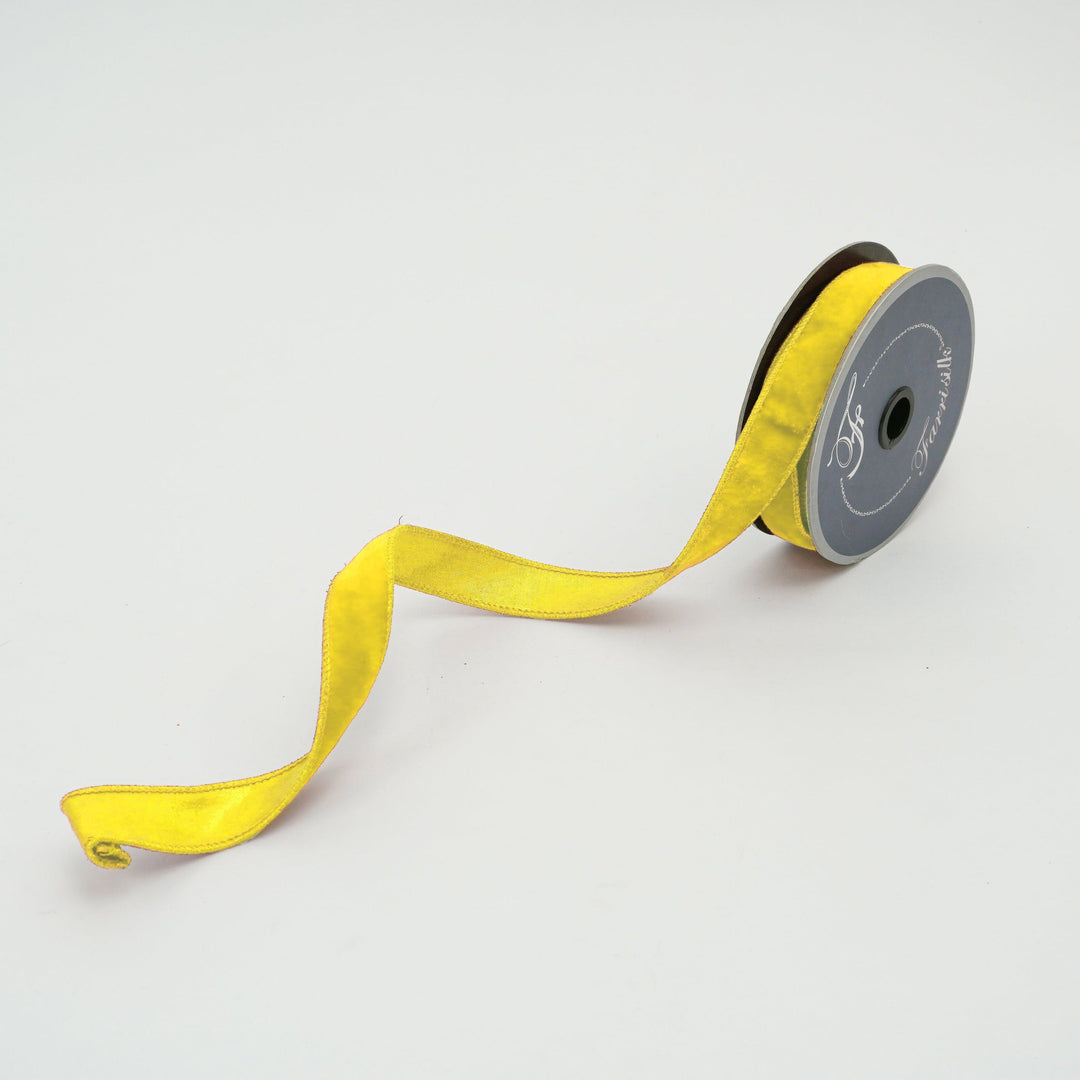 Farrisilk 1" x 10 YD Yellow Velvet Luster Wired Ribbon