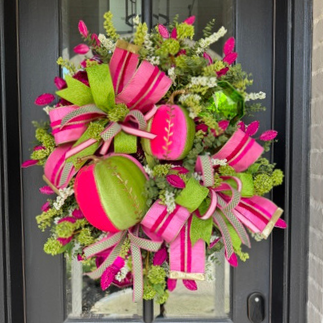 XL Hot Pink and Lime Green Pumpkin Wreath