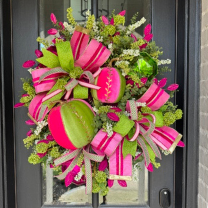 XL Hot Pink and Lime Green Pumpkin Wreath