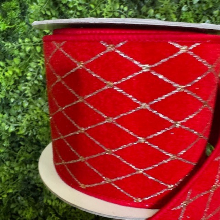 Farrisilk 4" x 10 YD Red Velvet Harlequin Wired Ribbon