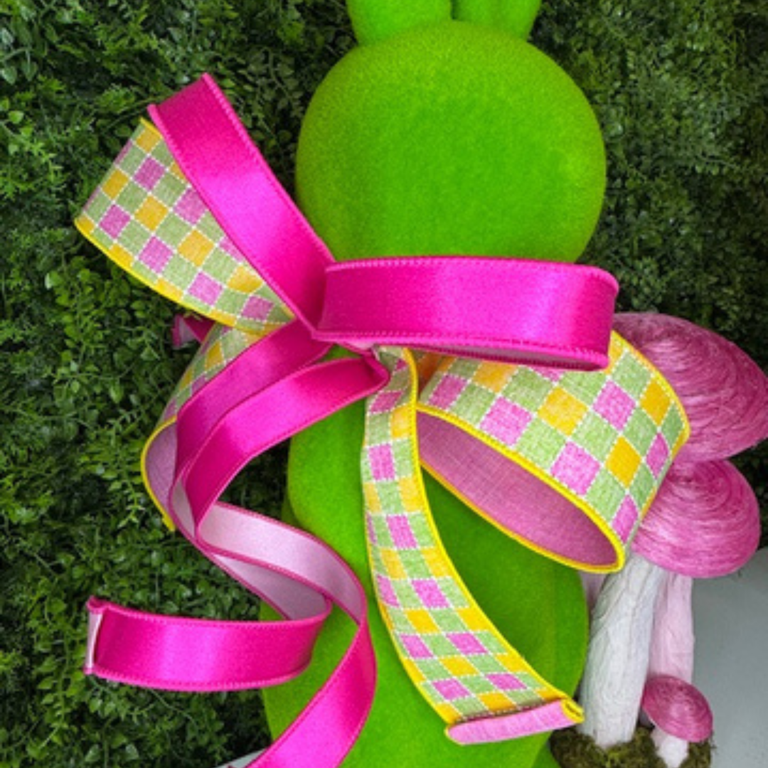 RAZ" Flocked Green Bunny with Farrisilk Bow