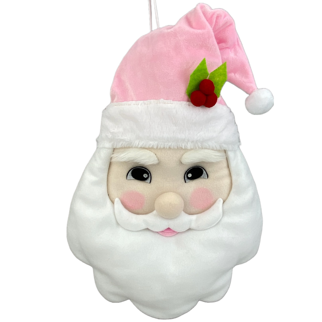 17" Plush Pink and White Santa Head