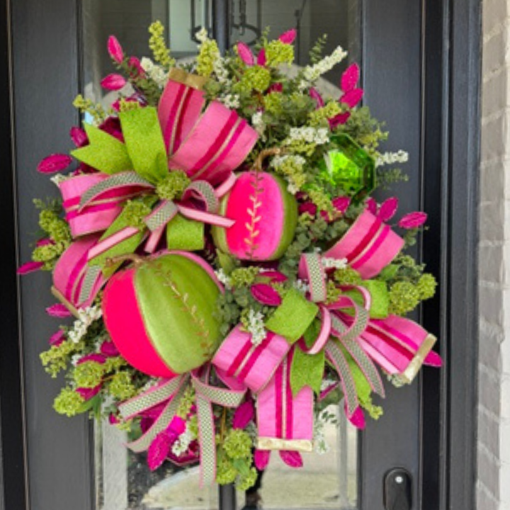 XL Hot Pink and Lime Green Pumpkin Wreath