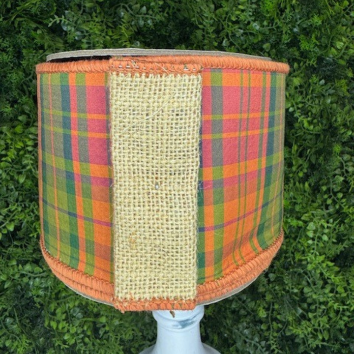 d. stevens 4" x 10 yd Autumn Plaid in Orange and Green with Burlap Back Wired Ribbon