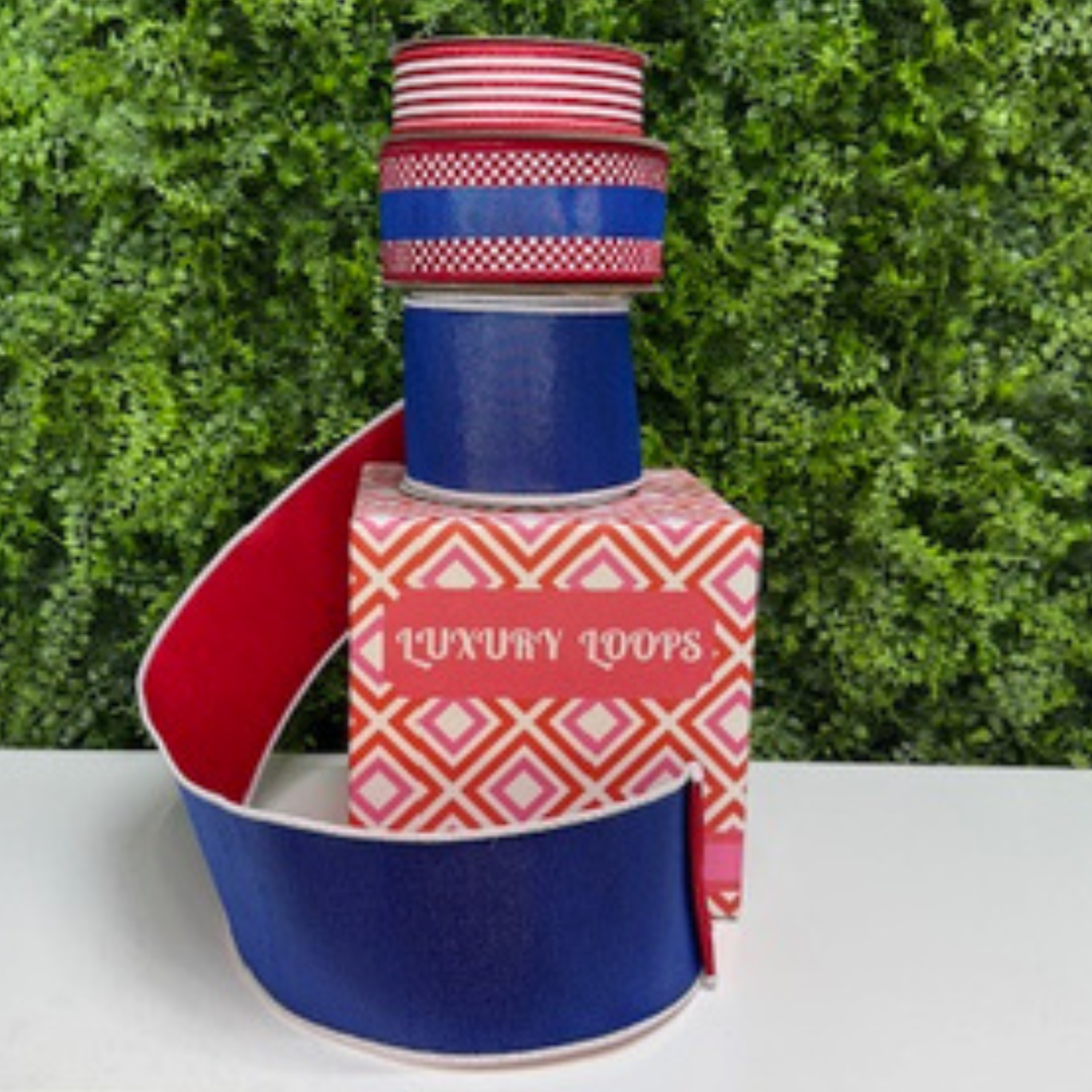 DC Exclusive Farrisilk 2.5" x 10 YD Red, White and Blue Patriotic Mini Checker Wired Ribbon