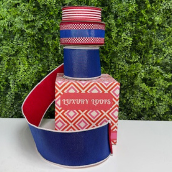 DC Exclusive Farrisilk 2.5" x 10 YD Red, White and Blue Patriotic Mini Checker Wired Ribbon