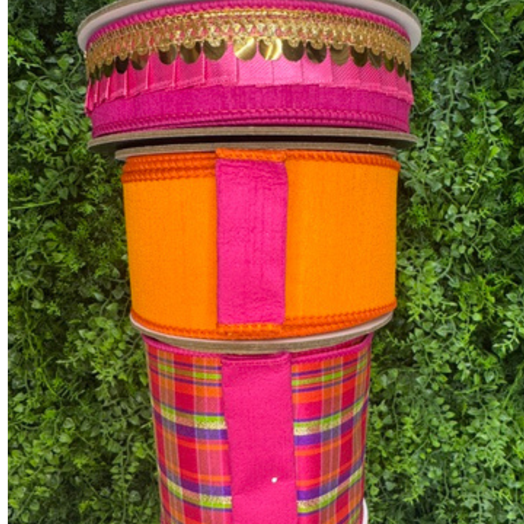 DC Exclusive Farrisilk 4" x 5 YD Carnival Plaid in Orange, Pink, Purple, Lime Green and Gold