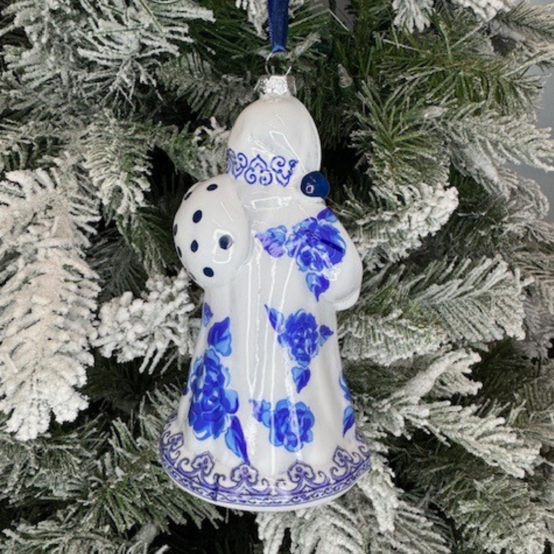 Direct Export 7" Blue and White Glass Santa Ornament