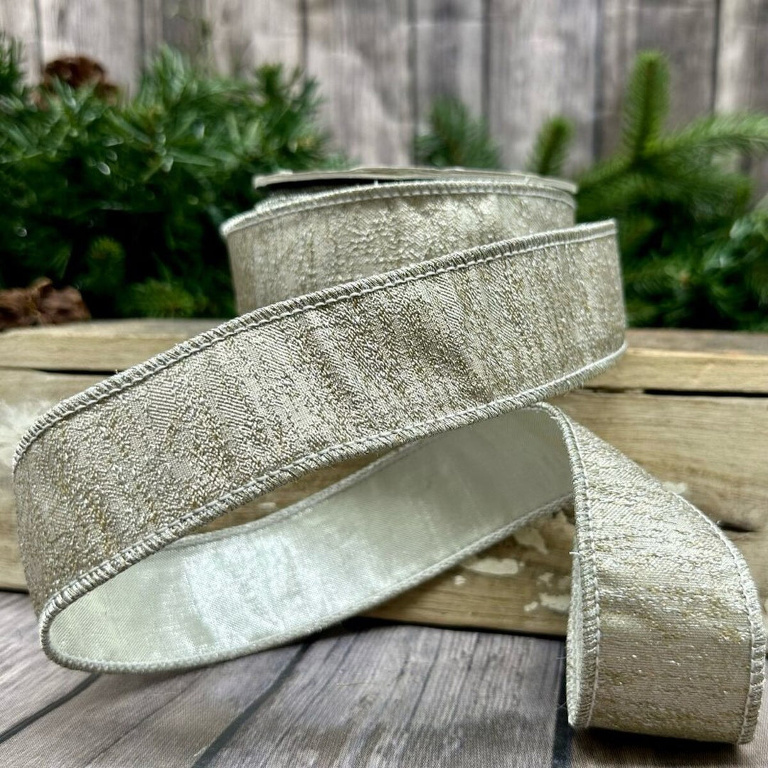 D. Stevens Aurora iced metallic platinum wired ribbon, 1.5-inch designer ribbon for Christmas bows, wreaths, winter decorating, wedding décor, floral arrangements, gift wrapping, and elegant home accents.