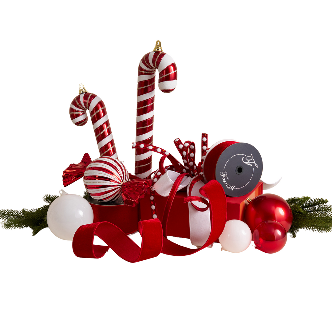 Farrisilk .75" X 5 YD Red and White Gumdrop Garland Wired Ribbon