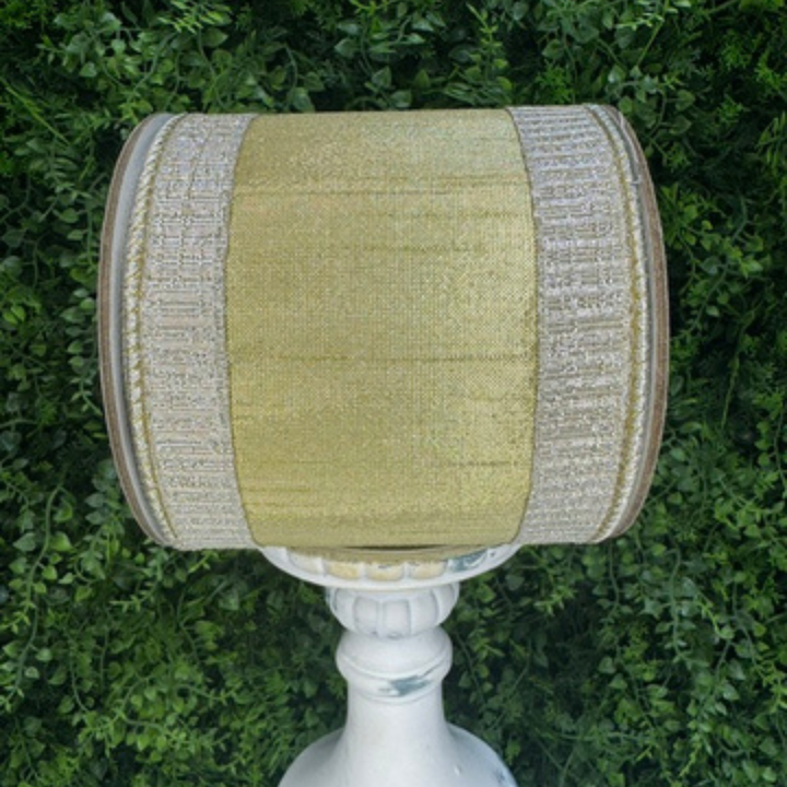 DC Exclusive Farrisilk 4" x 5 YD Gold Platinum Borders Wired Ribbon