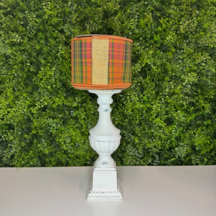 d. stevens 4" x 10 yd Autumn Plaid in Orange and Green with Burlap Back Wired Ribbon