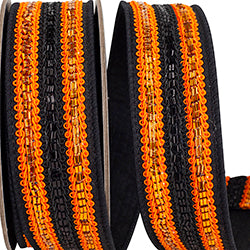 Reliant 1.5 inch x 5 yard black and orange Beaded Trimming Lines wired ribbon for Halloween wreath bows, floral arrangements and seasonal décor