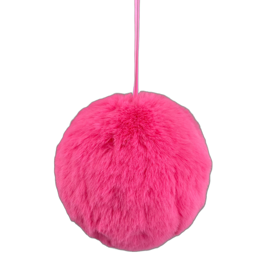 (2) 6" Pink Faux Fur Ball Ornament - set of 2