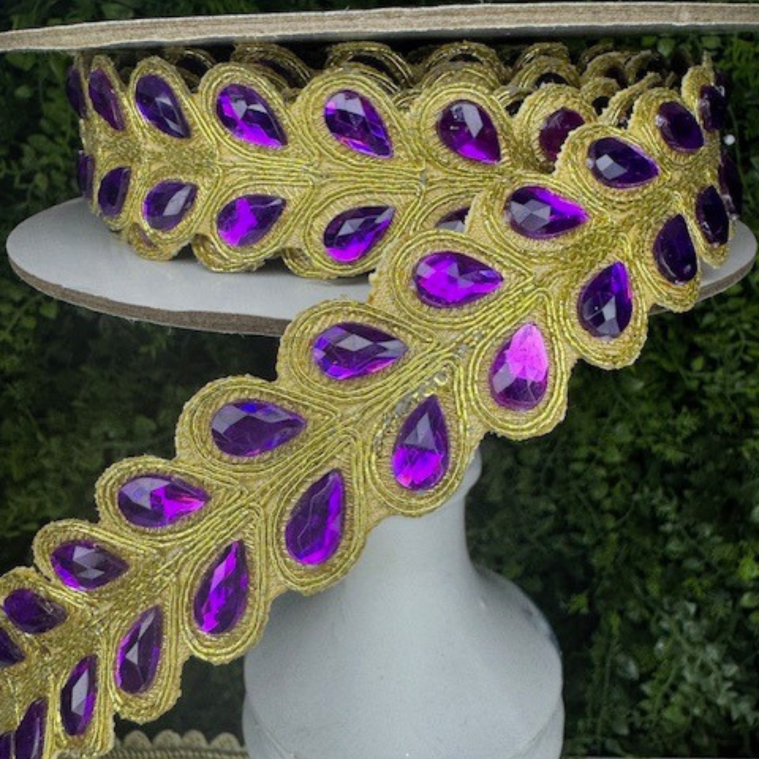 Farrisilk 1" X 5 YD Purple Crystal Pears Wired Ribbon