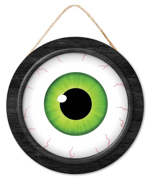 (2) 10.5" Halloween Eyeball Dome Sign in Lime, White and Black - set of 2