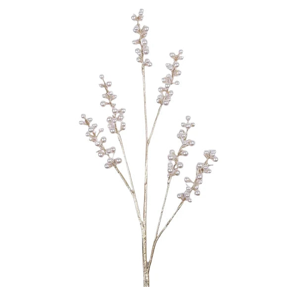 Farrisilk 32" Gold Grand Pearl Spray with delicate gold branches and pearl clusters for Christmas trees, wreaths, garlands and luxury holiday décor.