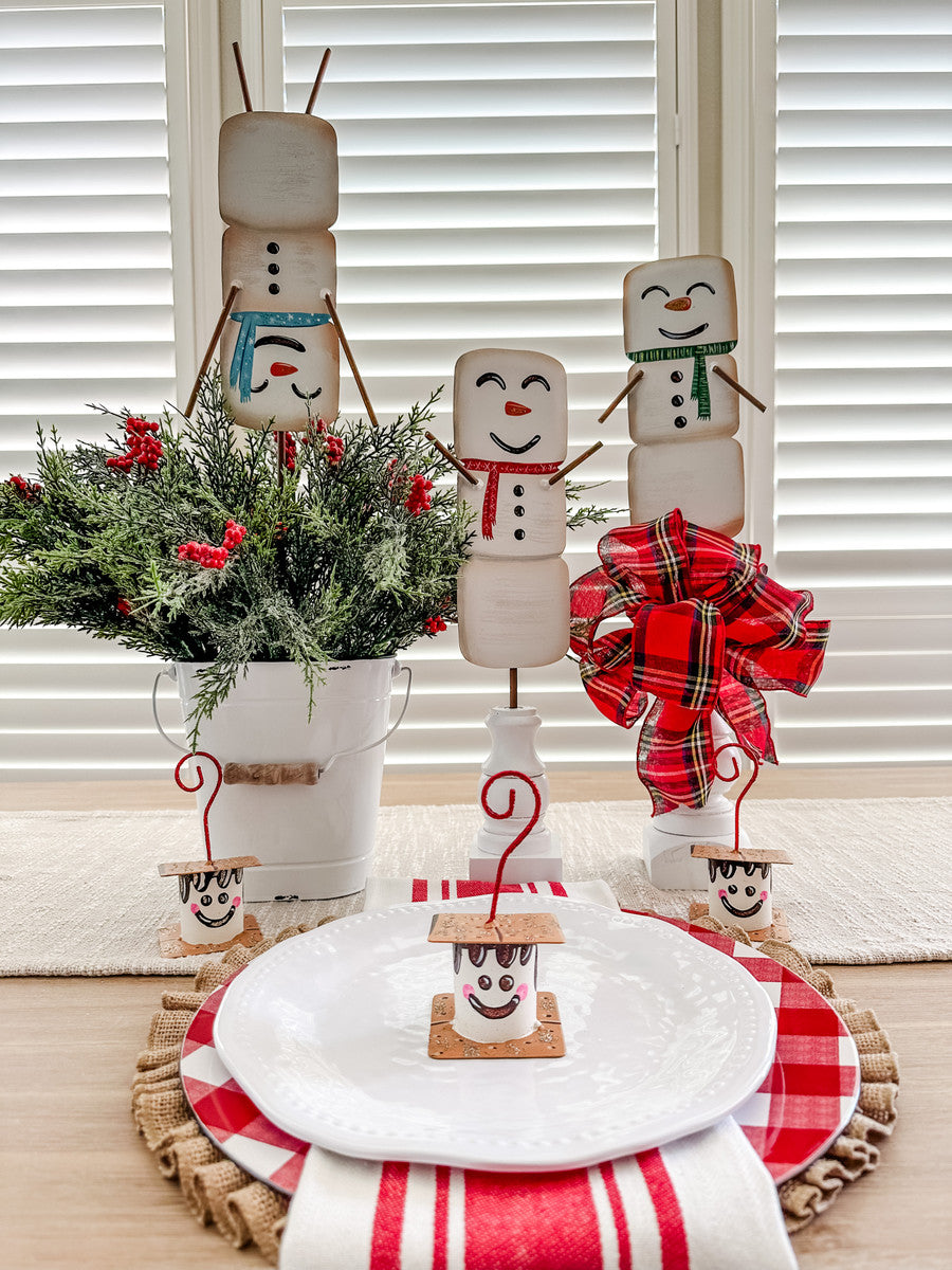 Round Top Collection 12-9" Metal Marshmallow Snowmen - Set of 3