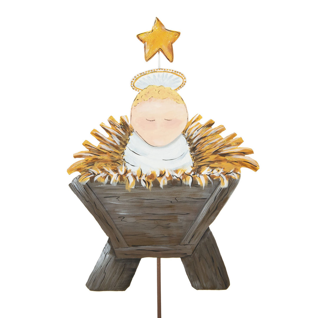 Round Top Collection 16.5" Metal Baby Jesus in the Manger