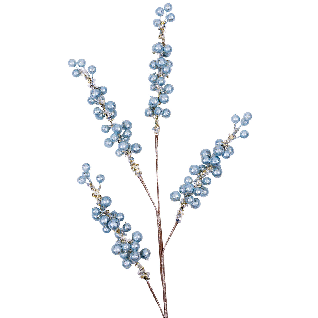 Farrisilk 30-inch light blue pearl spray with shimmering pearl-like berries and sparkling accents for Christmas trees, wreaths, garlands and floral décor.