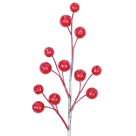 Farrisilk 24" Red Brilliant Baubles decorative pick with glossy red berries for Christmas and Valentine’s Day trees, wreaths, garlands and arrangements.