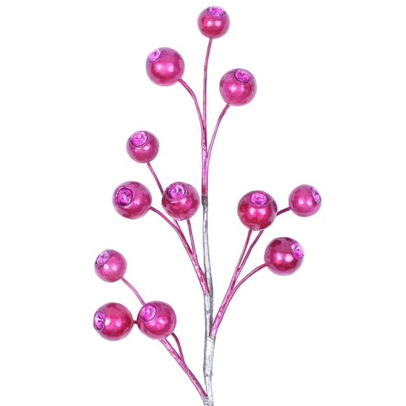 Farrisilk 24" Hot Pink Brilliant Baubles decorative pick with glossy pink accents for Christmas trees, wreaths, Valentine’s Day and seasonal décor.