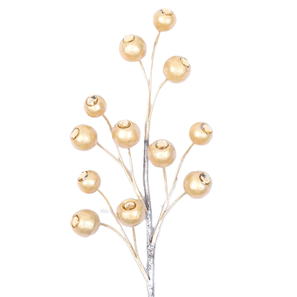 Farrisilk 24" Gold Brilliant Baubles decorative pick with glossy gold accents for Christmas trees, wreaths, Valentine’s Day and seasonal décor.