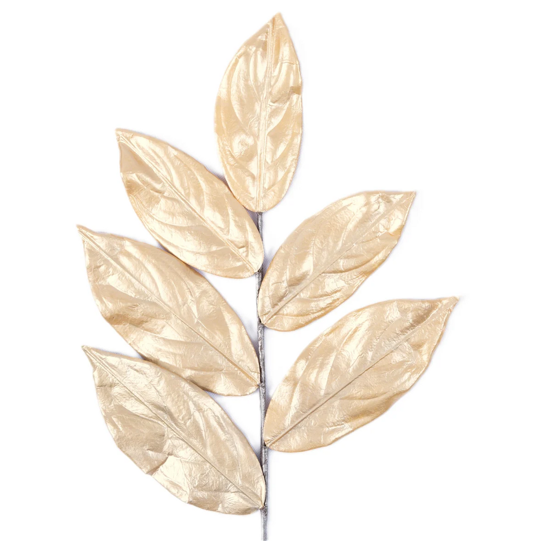 Farrisilk 26" Gold Magnolia Leaves stem with large metallic gold leaves for Christmas trees, wreaths, garlands, florals and elegant holiday décor.