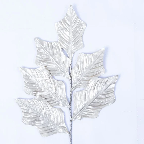 Farrisilk 26" Champagne Gold Poinsettia Leaves with metallic finish and textured veining for Christmas trees, wreaths, garlands and holiday décor.