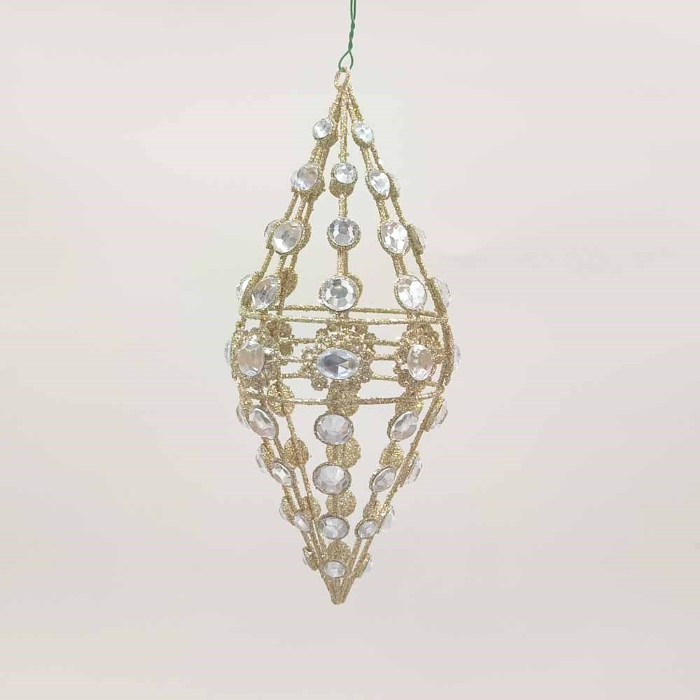 Farrisilk 7.5 inch Champagne Gold Crystal Finial Ornament with clear faceted crystals and sparkling gold openwork detailing for Christmas décor.