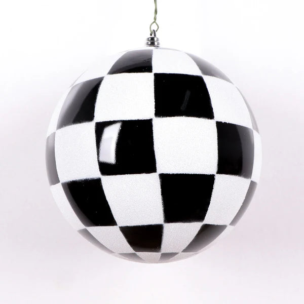 Farrisilk 3" Shatterproof Glitter Checker ornament in Black and White