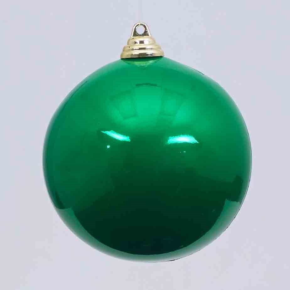 Farrisilk 4 inch 100 MM Emerald Green Candy Apple Christmas ball ornament featuring a glossy reflective green finish and gold cap for luxury holiday decorating.