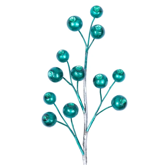 Farrisilk 24" Emerald Green Brilliant Baubles decorative pick with glossy green accents for Christmas trees, wreaths, garlands and holiday décor.
