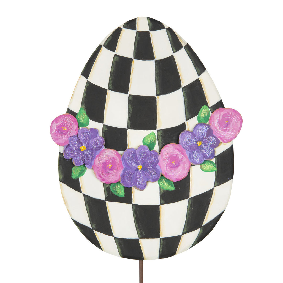 15” Round Top Collection Metal Elegant Easter Egg with Pansy Banner Sign