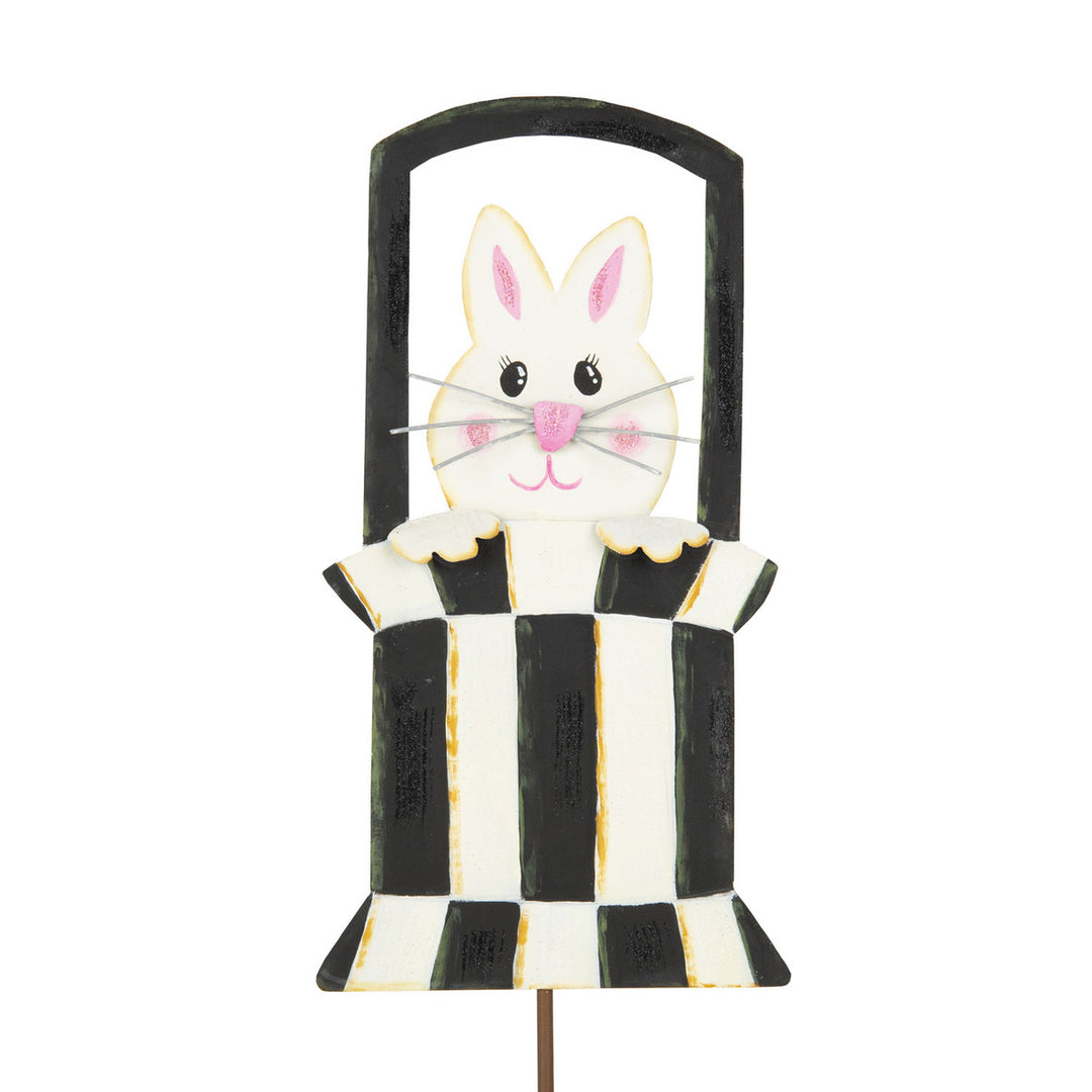12” Round Top Collection Metal Elegant Easter Rabbit Basket Sign