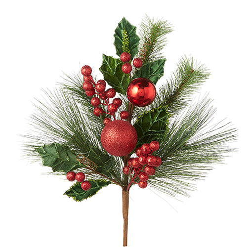 RAZ 18.5" Mixed Greenery with Berries and Ornaments Pick
