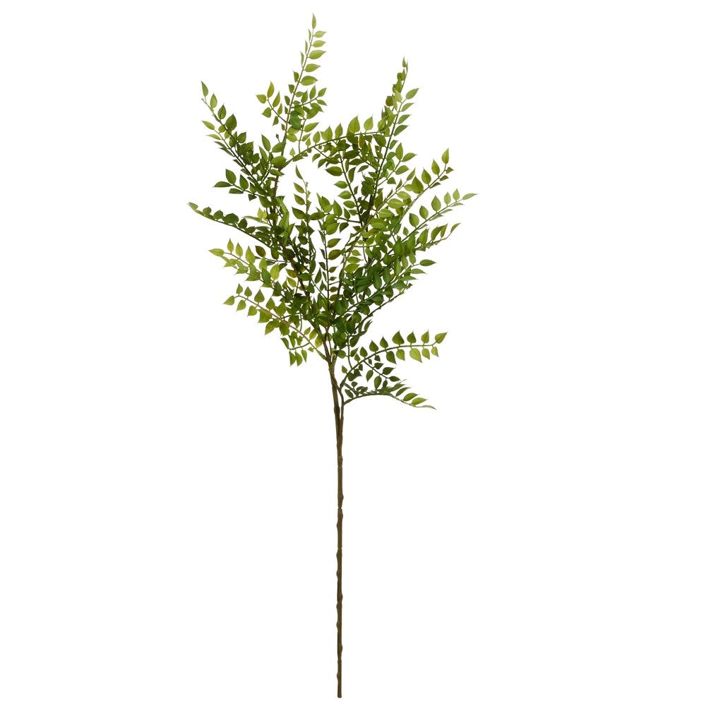 Artificial green leaf branch on a white background