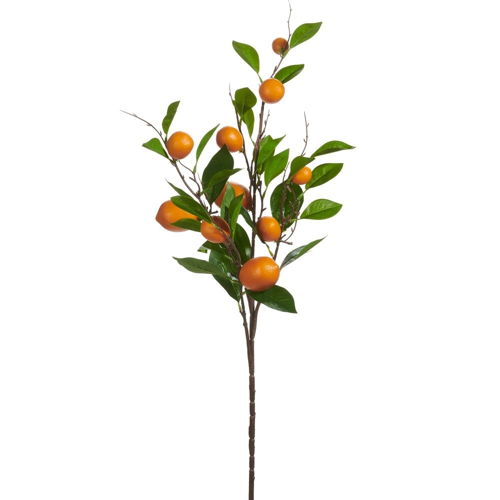 Artificial orange tree branch with leaves on a white background