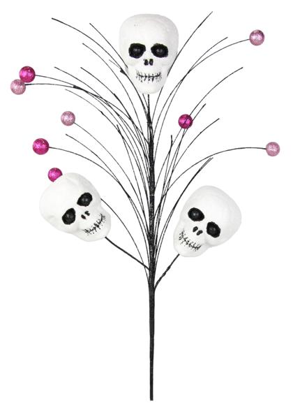 30" Glitter Skull and Ball Whisp Spray - in Black, White and Pink