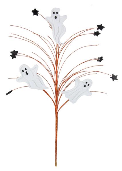(2) 30" Glitter Ghost and Star Whisp Spray - in Black, White and Orange - Set of 2