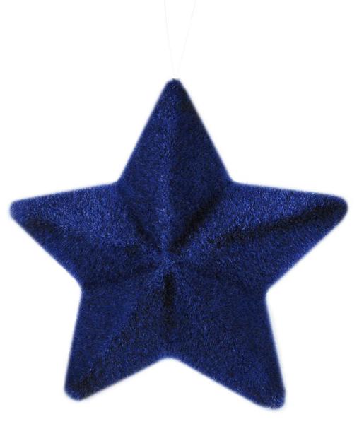9" Navy Blue Flocked Glitter Pointed Star