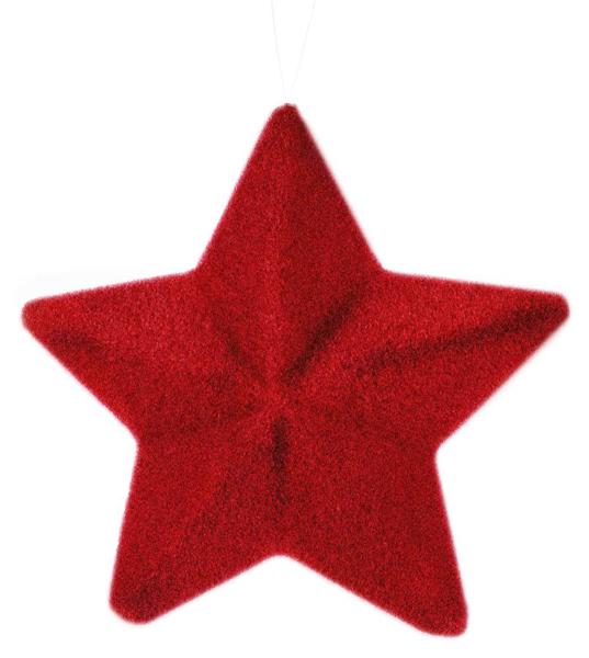 9" Red Flocked Glitter Pointed Star
