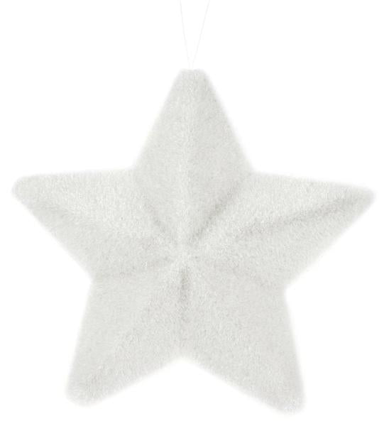9" White Flocked Glitter Pointed Star