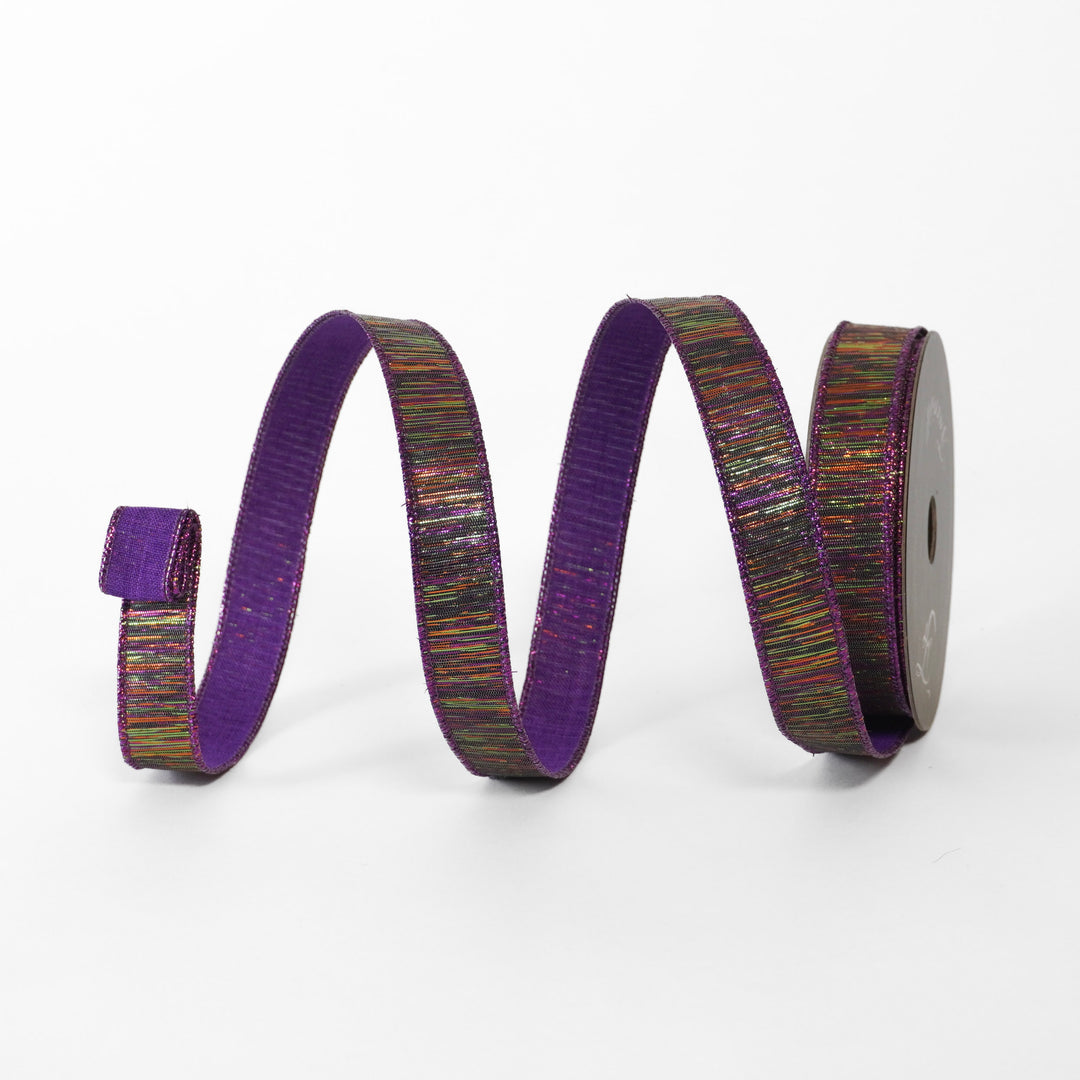 Purple ribbon with multicolored pattern on a white background