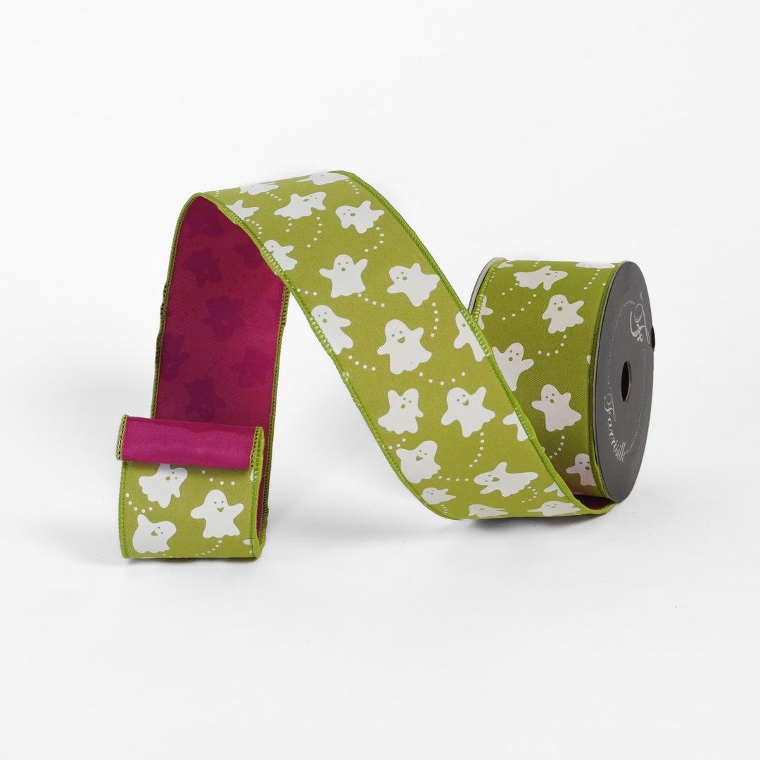 Green ribbon with ghost pattern on a white background