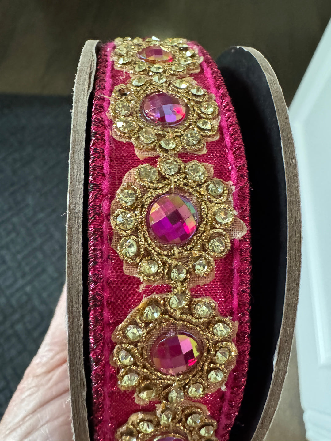 d. stevens 1" x 5 yd Gold and Hot Pink Metallic Dupion with Jewel Floral Wired Ribbon