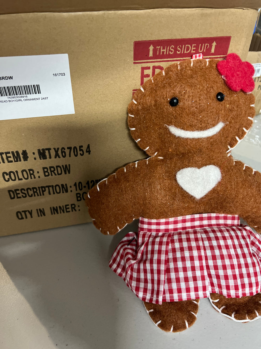 Regency 10-12" Wool Gingerbread Girl in Brown, Red and White - Boy is sold out