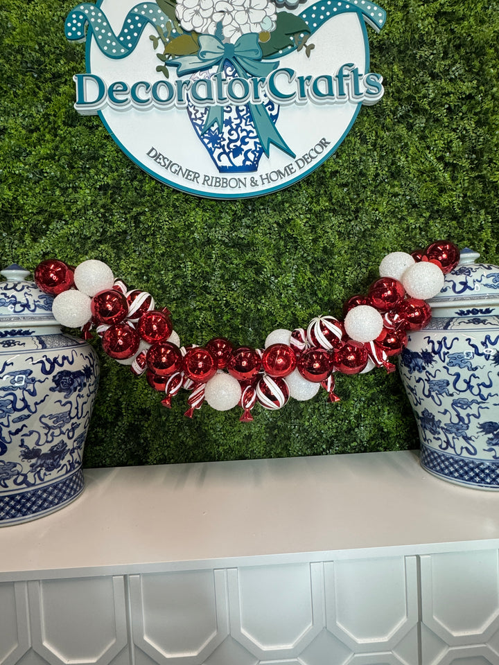 Regency 3’ Red and White Peppermint Ball and Candy Garland