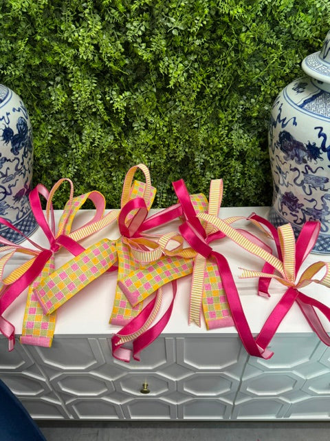 XL Pink and Yellow Bow and 4 coordinating smaller bows